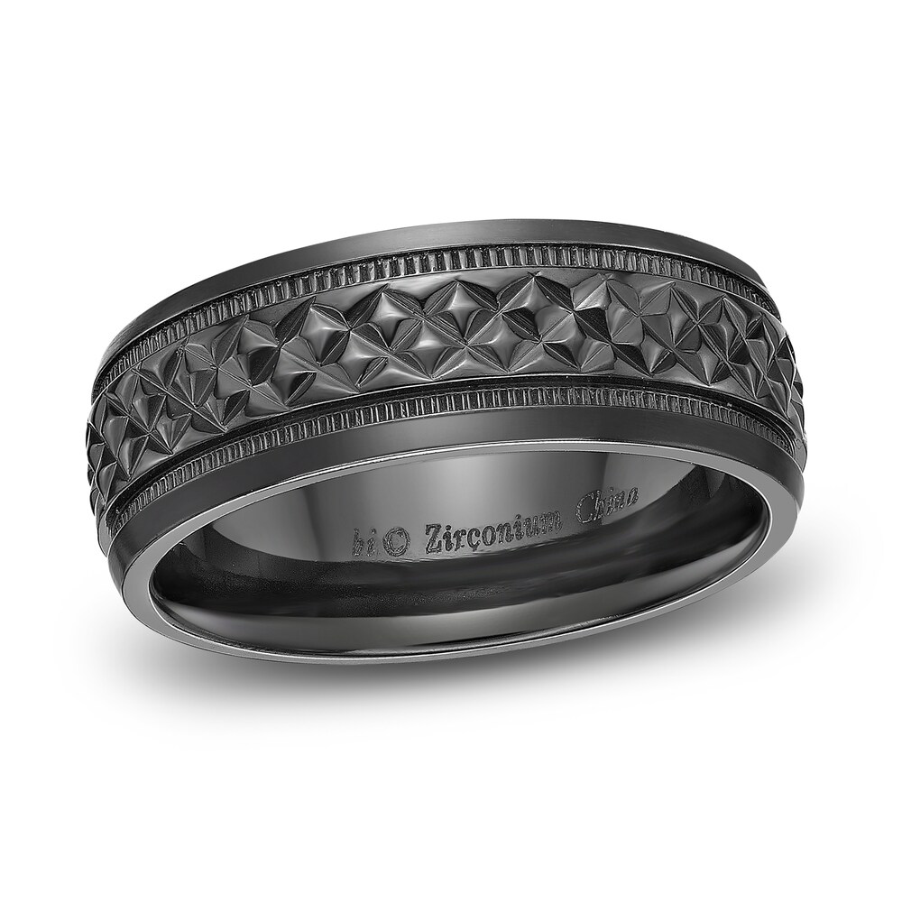 Men's Checkered Inlay Wedding Band Black Zirconium 8.0mm NuWKELDX Men's Checkered Inlay Wedding Band Black Zirconium 8.0mm NuWKELDX