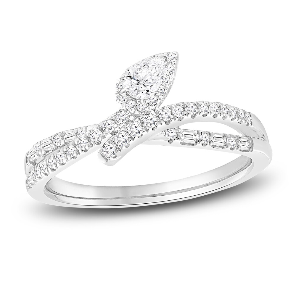 Diamond Ring 1/2 ct tw Pear/Round /Baguette 10K White Gold OZ5r49Fh Diamond Ring 1/2 ct tw Pear/Round /Baguette 10K White Gold OZ5r49Fh