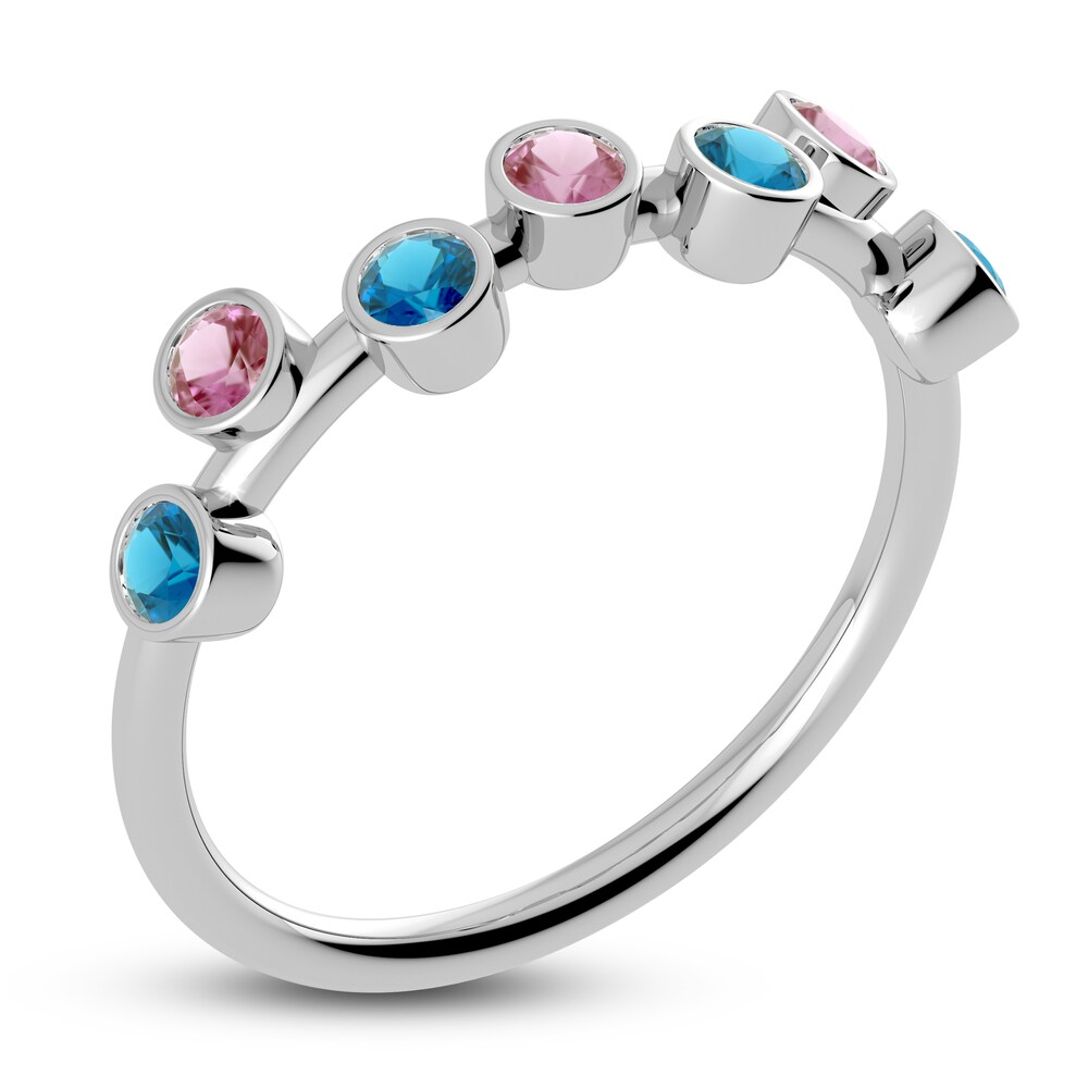 Juliette Maison Natural Pink Tourmaline & Natural Blue Zircon Ring 10K White Gold QTDKejHU