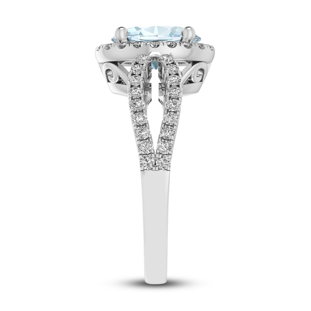 Natural Aquamarine & Natural White Topaz Oval Ring 10K White Gold Qlt7fqEN