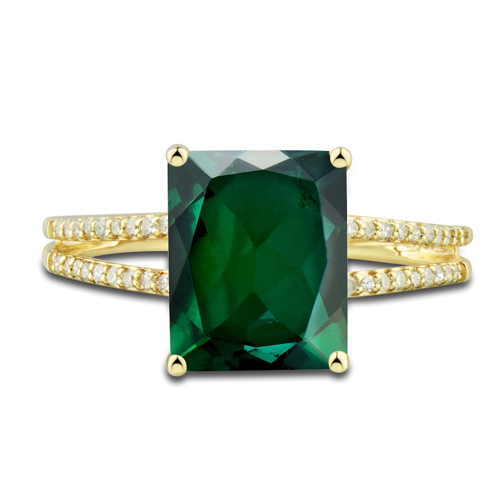 Lab-Created Emerald Ring, Earring & Necklace Set 1/5 ct tw Diamonds 10K Yellow Gold QpIHITNB Lab-Created Emerald Ring, Earring & Necklace Set 1/5 ct tw Diamonds 10K Yellow Gold QpIHITNB