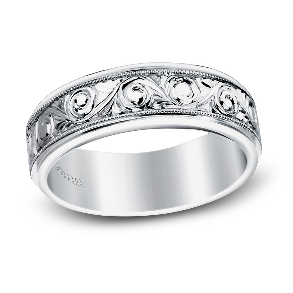 Kirk Kara Men's Engraved Wedding Band 14K White Gold QyfWR6fZ