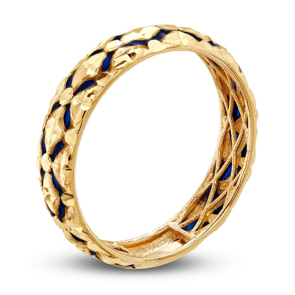 High-Polish Diamond-Cut Ring Blue Enamel 14K Yellow Gold RBkJJ5q6 High-Polish Diamond-Cut Ring Blue Enamel 14K Yellow Gold RBkJJ5q6