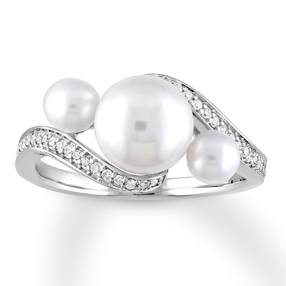 Cultured Pearl Ring 1/6 ct tw Diamonds 10K White Gold S8WT6Xo0 Cultured Pearl Ring 1/6 ct tw Diamonds 10K White Gold S8WT6Xo0
