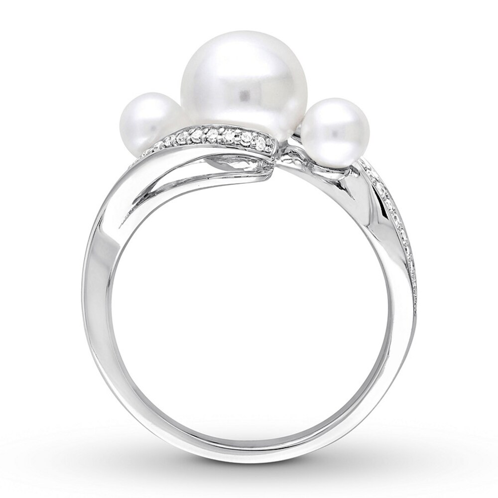 Cultured Pearl Ring 1/6 ct tw Diamonds 10K White Gold S8WT6Xo0 Cultured Pearl Ring 1/6 ct tw Diamonds 10K White Gold S8WT6Xo0