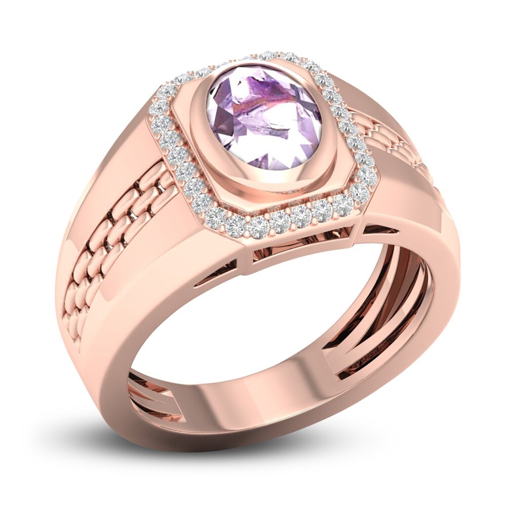 Natural Pink Quartz Ring 1/6 ct tw Diamonds 14K Rose Gold SQvZy8Ut Natural Pink Quartz Ring 1/6 ct tw Diamonds 14K Rose Gold SQvZy8Ut