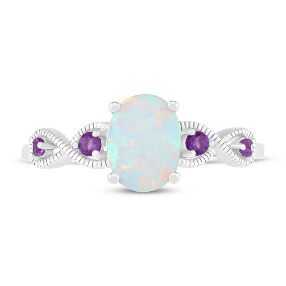 Lab-Created Opal & Natural Amethyst Ring Oval/Round Sterling Silver SYgp0uEr Lab-Created Opal & Natural Amethyst Ring Oval/Round Sterling Silver SYgp0uEr