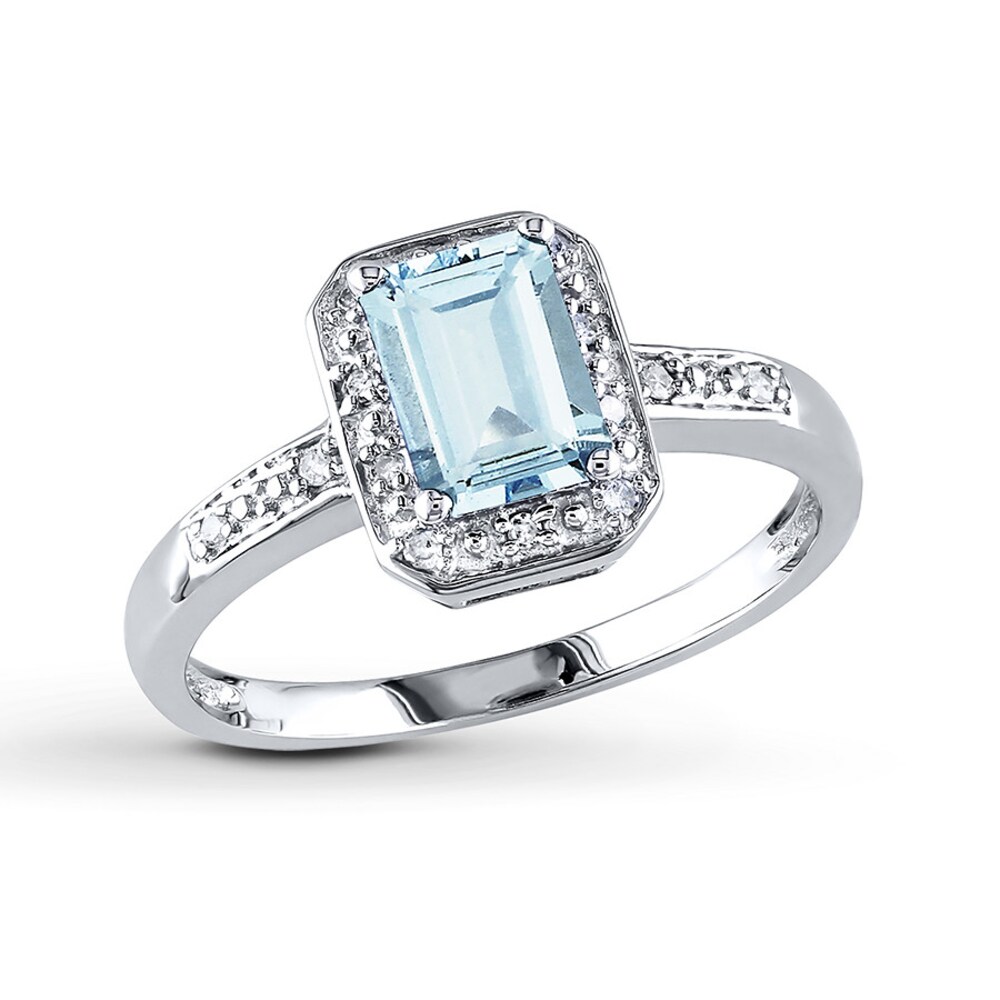 Aquamarine Ring 1/20 ct tw Diamonds 10K White Gold SopYkohp Aquamarine Ring 1/20 ct tw Diamonds 10K White Gold SopYkohp