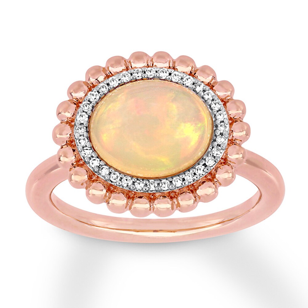 Natural Opal Ring 1/10 carat tw Diamonds 14K Rose Gold T3hWX1vN Natural Opal Ring 1/10 carat tw Diamonds 14K Rose Gold T3hWX1vN