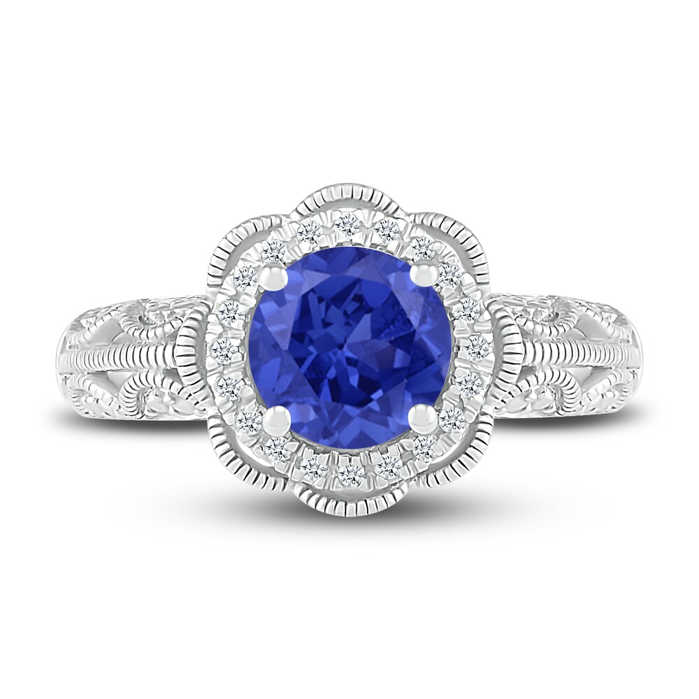 Lab-Created Blue Sapphire Ring 1/3 ct tw Diamonds Sterling Silver T9KCmCZ2 Lab-Created Blue Sapphire Ring 1/3 ct tw Diamonds Sterling Silver T9KCmCZ2