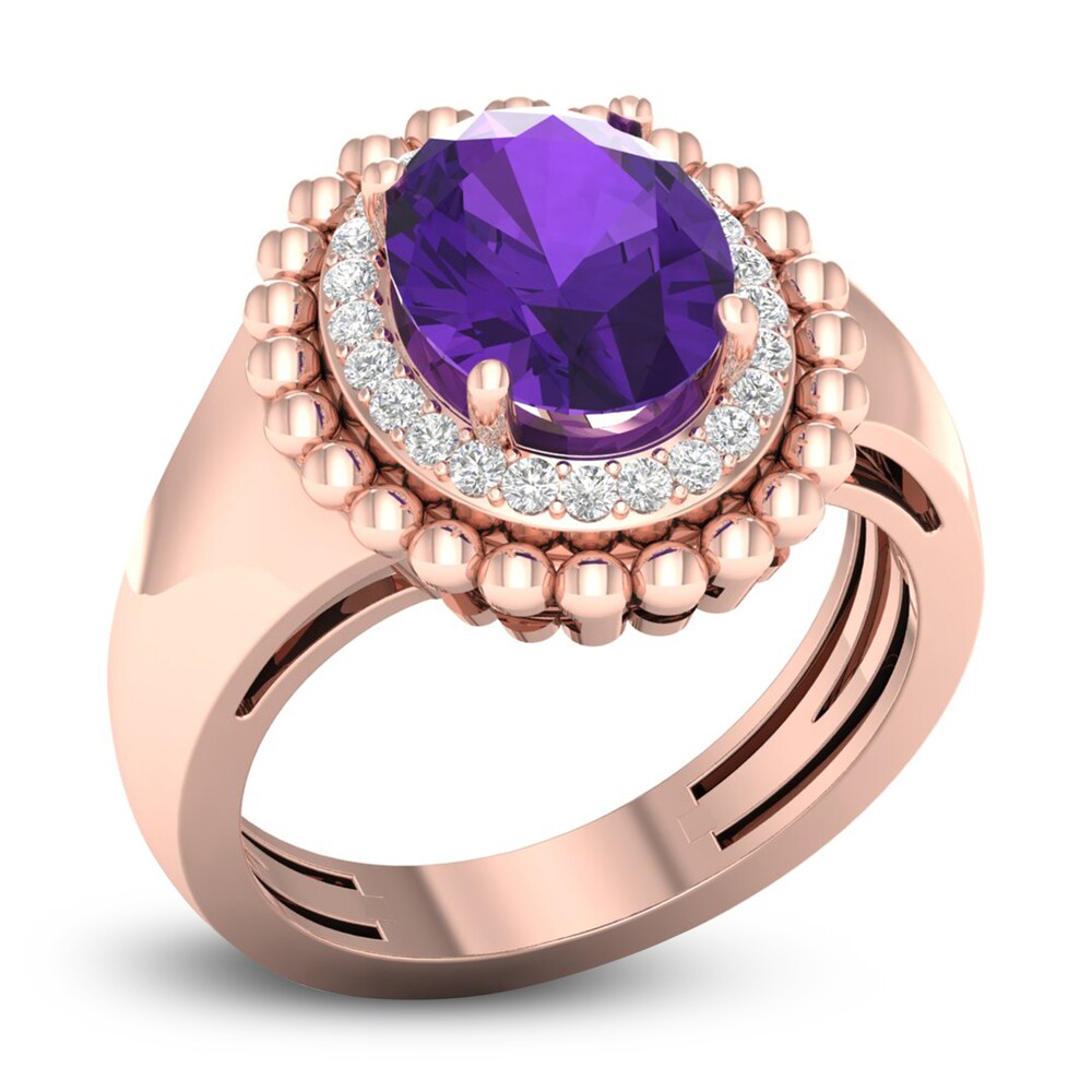 Natural Amethyst Ring 1/6 ct tw Diamonds 14K Rose Gold TSqTKGKf Natural Amethyst Ring 1/6 ct tw Diamonds 14K Rose Gold TSqTKGKf