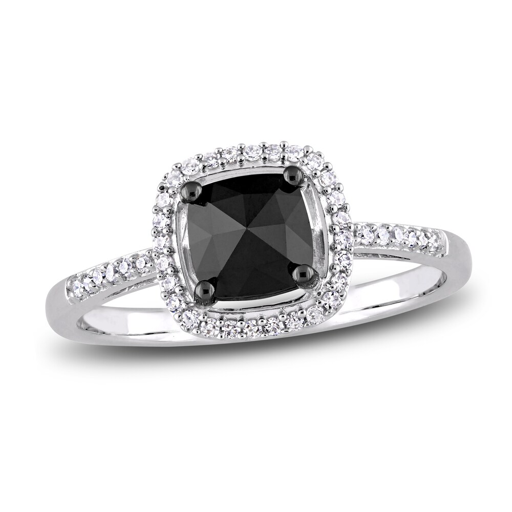 Black & White Diamond Halo Engagement Ring 1 ct tw Cushion/Round 14K White Gold TcroRTw5 Black & White Diamond Halo Engagement Ring 1 ct tw Cushion/Round 14K White Gold TcroRTw5