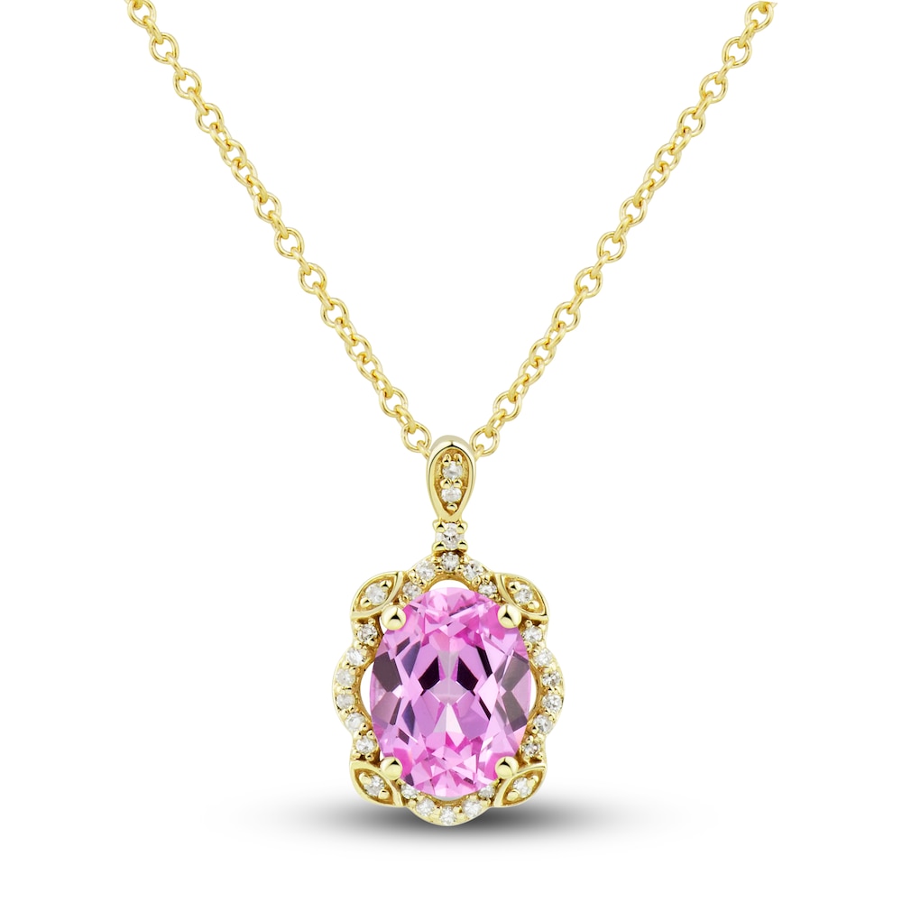 Lab-Created Pink Sapphire Ring, Earring & Necklace Set 1/3 ct tw Diamonds 10K Yellow Gold U6olqTln Lab-Created Pink Sapphire Ring, Earring & Necklace Set 1/3 ct tw Diamonds 10K Yellow Gold U6olqTln