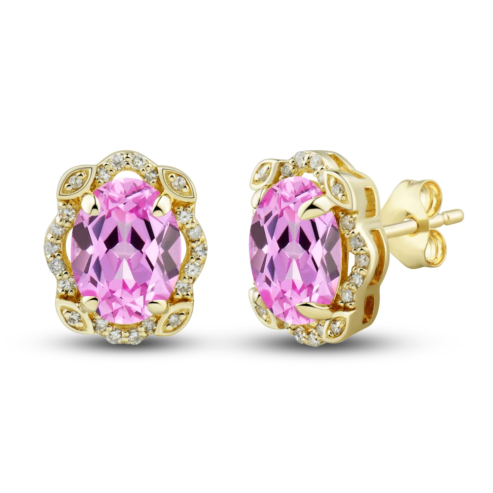 Lab-Created Pink Sapphire Ring, Earring & Necklace Set 1/3 ct tw Diamonds 10K Yellow Gold U6olqTln Lab-Created Pink Sapphire Ring, Earring & Necklace Set 1/3 ct tw Diamonds 10K Yellow Gold U6olqTln