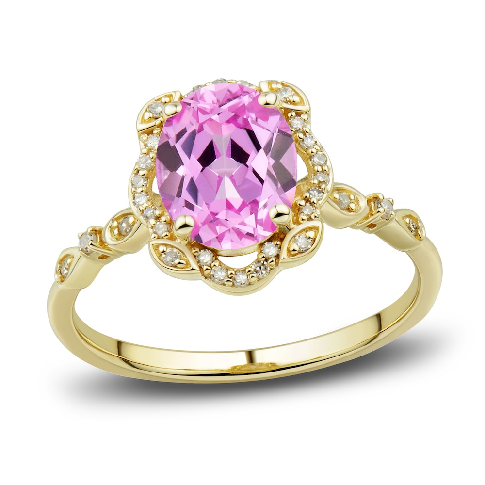 Lab-Created Pink Sapphire Ring, Earring & Necklace Set 1/3 ct tw Diamonds 10K Yellow Gold U6olqTln Lab-Created Pink Sapphire Ring, Earring & Necklace Set 1/3 ct tw Diamonds 10K Yellow Gold U6olqTln