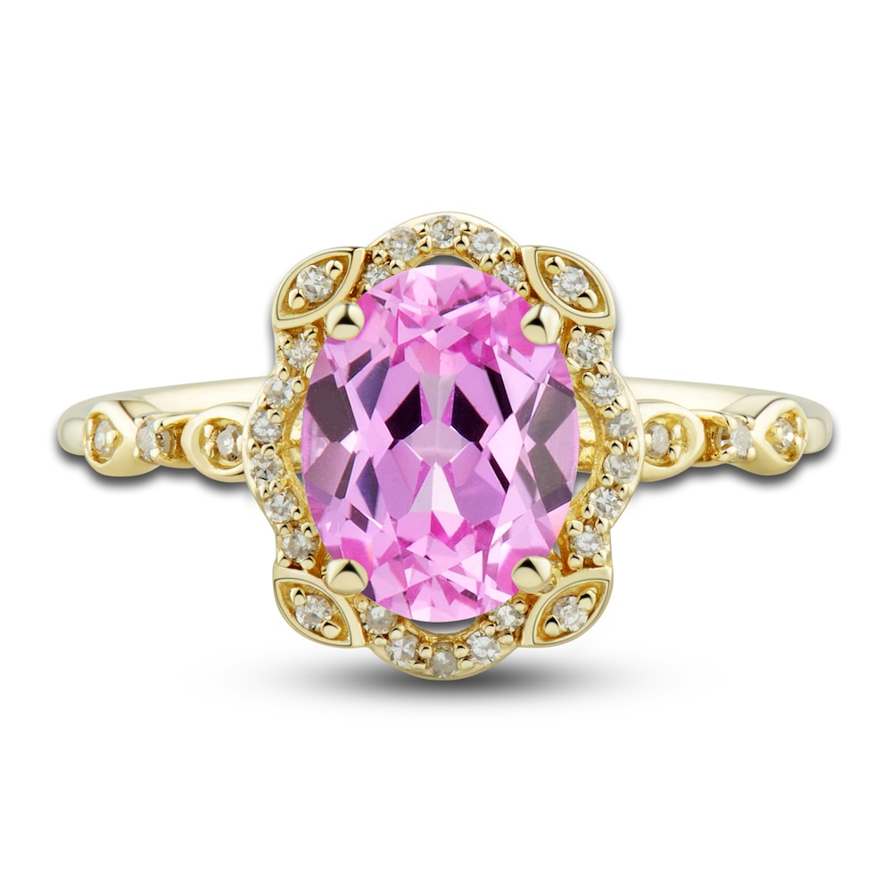 Lab-Created Pink Sapphire Ring, Earring & Necklace Set 1/3 ct tw Diamonds 10K Yellow Gold U6olqTln Lab-Created Pink Sapphire Ring, Earring & Necklace Set 1/3 ct tw Diamonds 10K Yellow Gold U6olqTln