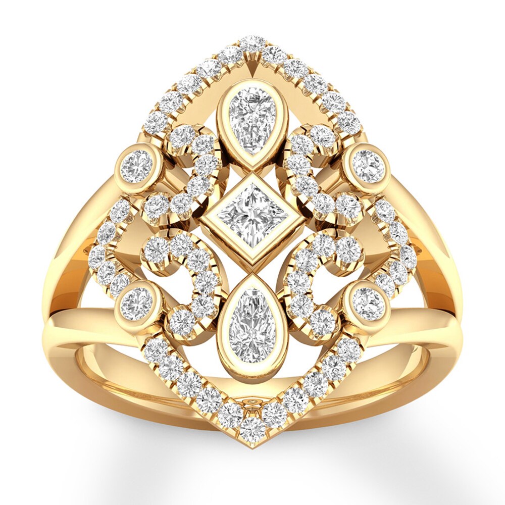 Diamond Ring 3/4 carat tw Princess/Pear-shaped/Round 14K Yellow Gold UU7DXQdi Diamond Ring 3/4 carat tw Princess/Pear-shaped/Round 14K Yellow Gold UU7DXQdi