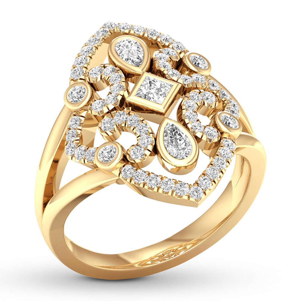 Diamond Ring 3/4 carat tw Princess/Pear-shaped/Round 14K Yellow Gold UU7DXQdi Diamond Ring 3/4 carat tw Princess/Pear-shaped/Round 14K Yellow Gold UU7DXQdi