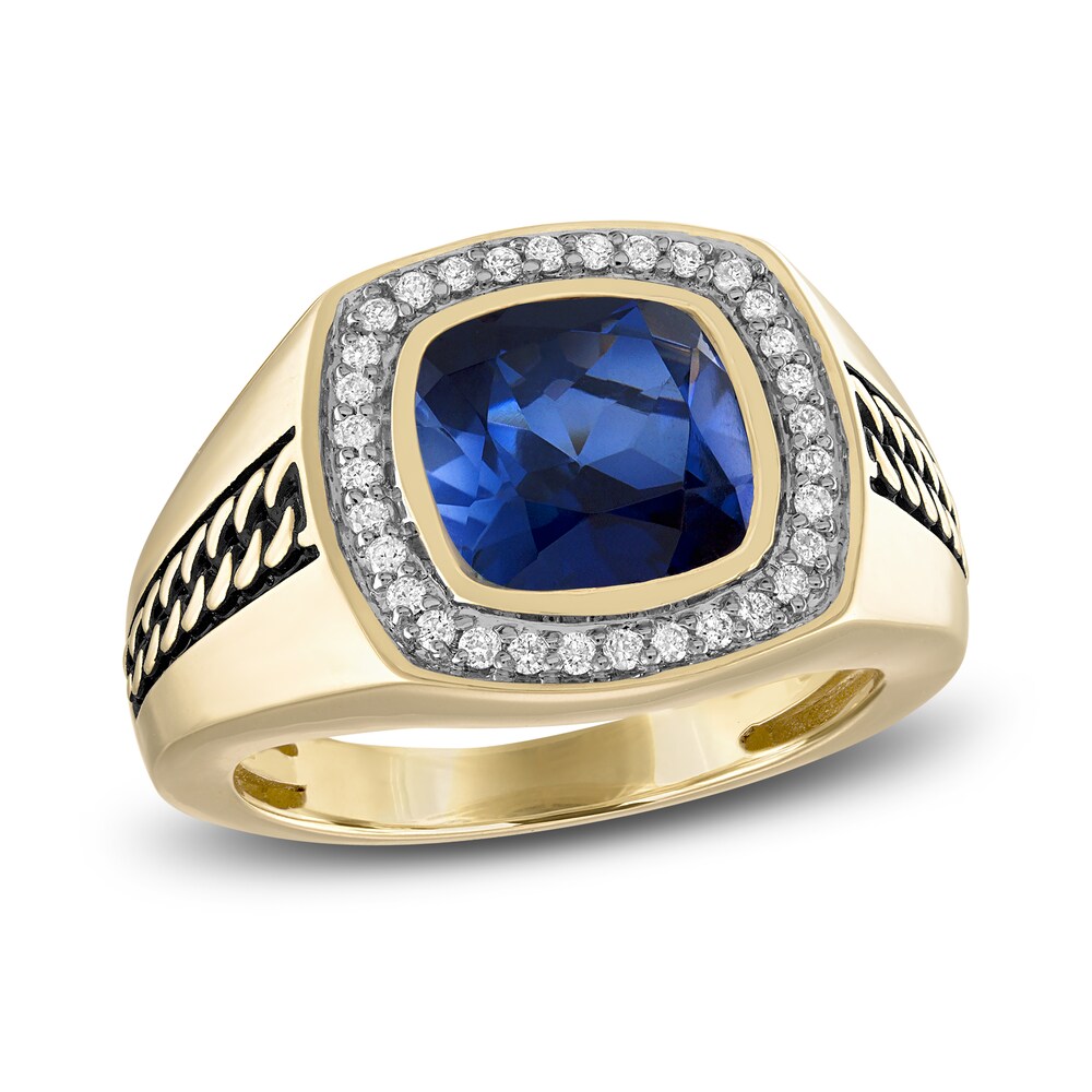 1933 by Esquire Men's Lab-Created Sapphire Ring 1/4 ct tw Diamonds 10K Yellow Gold UzabLOKF 1933 by Esquire Men's Lab-Created Sapphire Ring 1/4 ct tw Diamonds 10K Yellow Gold UzabLOKF