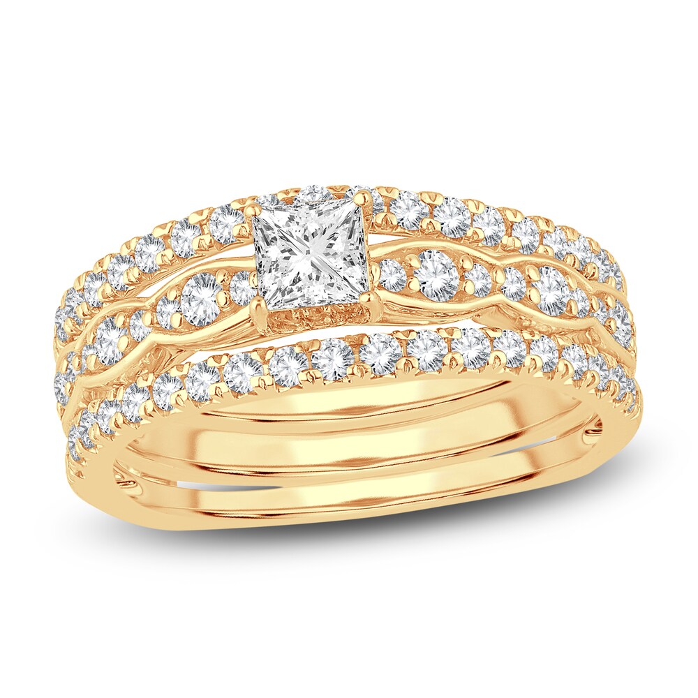 Diamond Bridal Set 1 ct tw Princess/Round 14K Yellow Gold VNIaP807 Diamond Bridal Set 1 ct tw Princess/Round 14K Yellow Gold VNIaP807