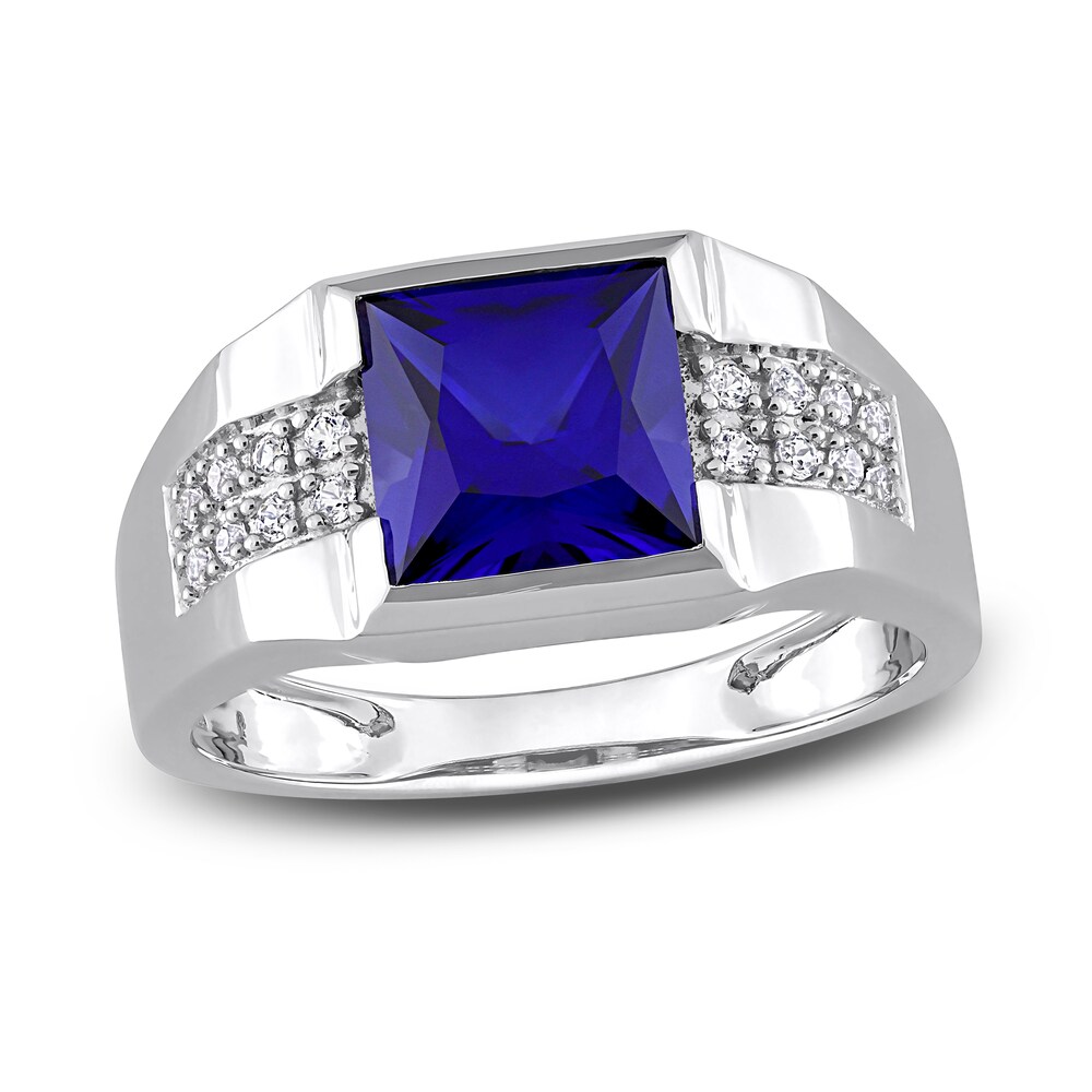 Men's Lab-Created Blue Sapphire & Lab-Created White Sapphire Ring 10K White Gold VTYTlEFe Men's Lab-Created Blue Sapphire & Lab-Created White Sapphire Ring 10K White Gold VTYTlEFe