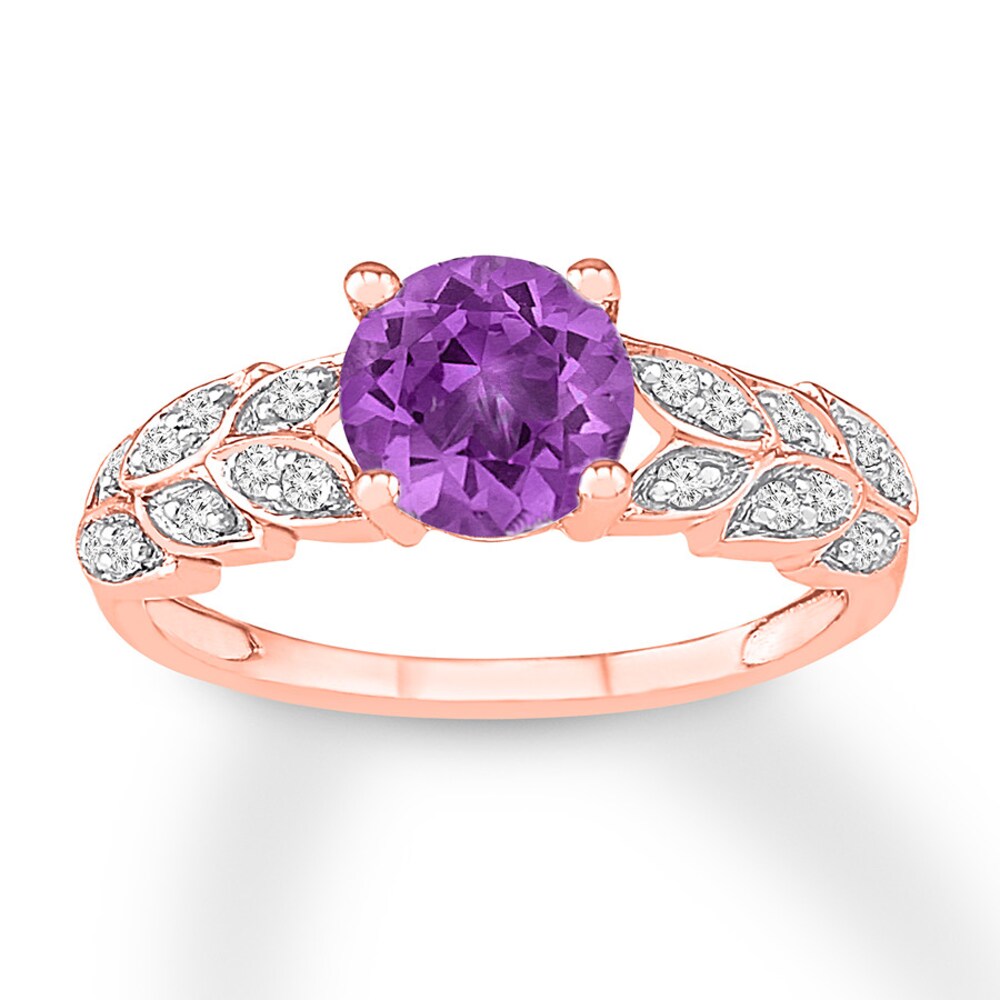 Amethyst Ring 1/10 carat tw Diamonds 10K Rose Gold VxVz5YbT Amethyst Ring 1/10 carat tw Diamonds 10K Rose Gold VxVz5YbT