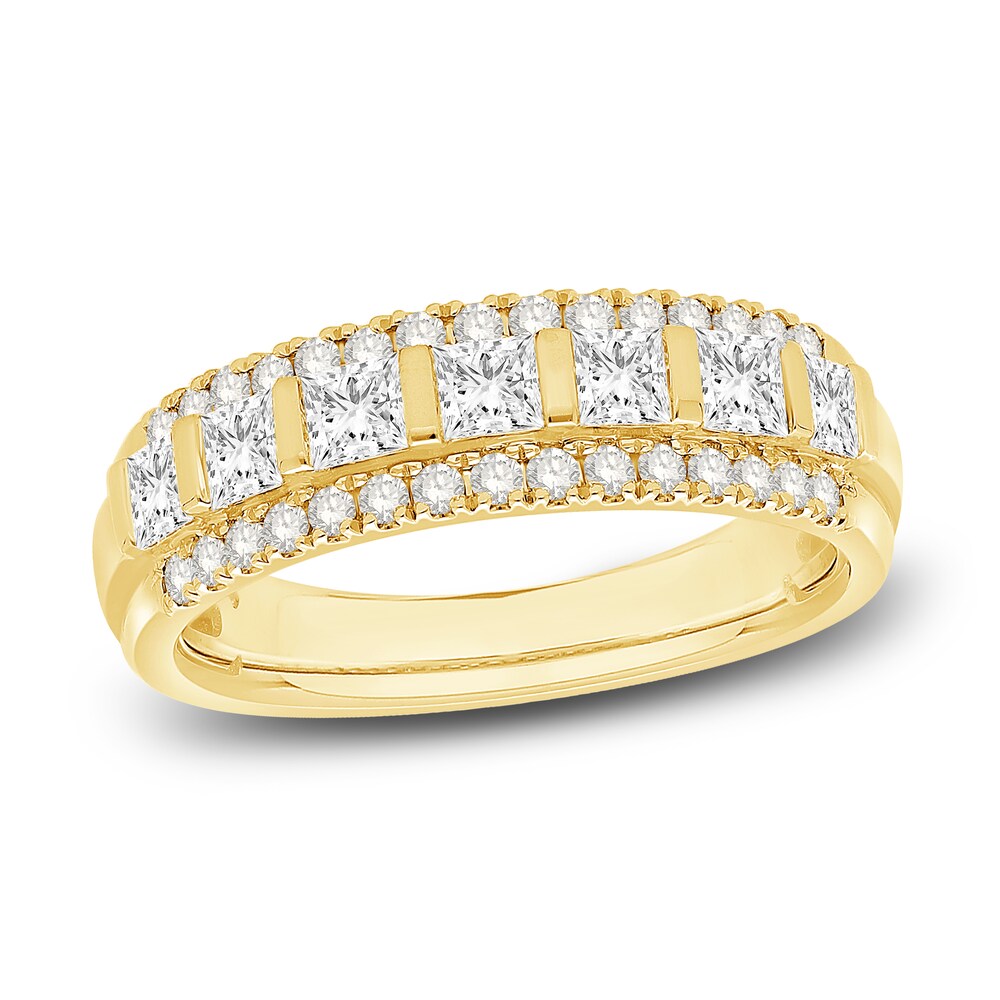 Diamond Multi-Row Anniversary Band 1 ct tw Princess/Round 14K Yellow Gold Vydf1m1R Diamond Multi-Row Anniversary Band 1 ct tw Princess/Round 14K Yellow Gold Vydf1m1R