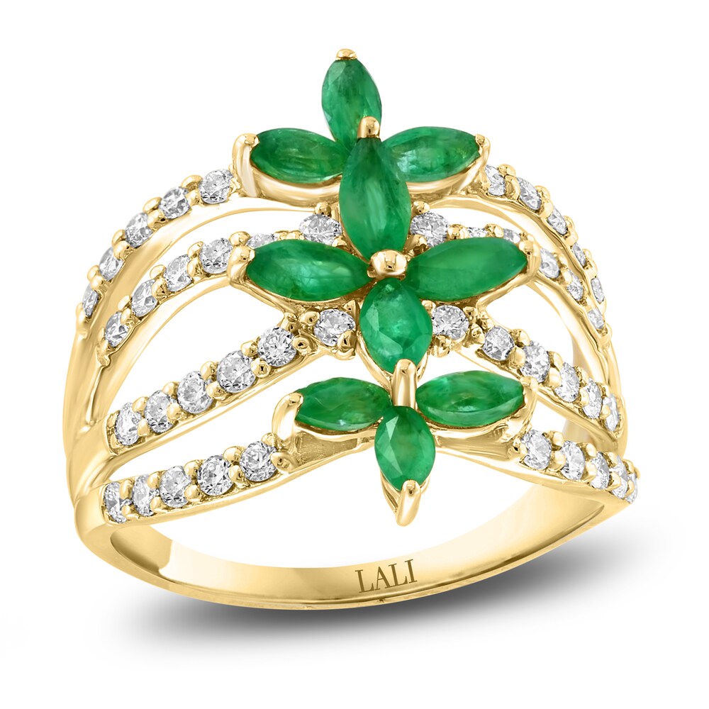 LALI Jewels Natural Emerald Flower Ring 5/8 ct tw Round Diamonds 14K Yellow Gold WXVKqwdl LALI Jewels Natural Emerald Flower Ring 5/8 ct tw Round Diamonds 14K Yellow Gold WXVKqwdl