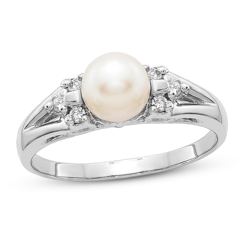 Cultured Freshwater Pearl Ring 1/10 ct tw Diamonds 14K White Gold WZ1GX40d Cultured Freshwater Pearl Ring 1/10 ct tw Diamonds 14K White Gold WZ1GX40d