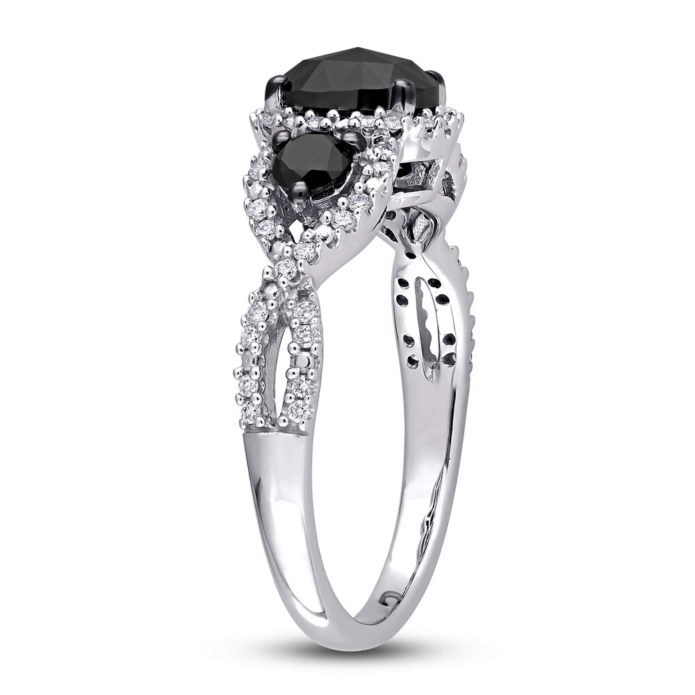 Black & White Diamond 3-Stone Engagement Ring 1-1/3 ct tw Oval/Round 14K White Gold XPZB28Xi Black & White Diamond 3-Stone Engagement Ring 1-1/3 ct tw Oval/Round 14K White Gold XPZB28Xi