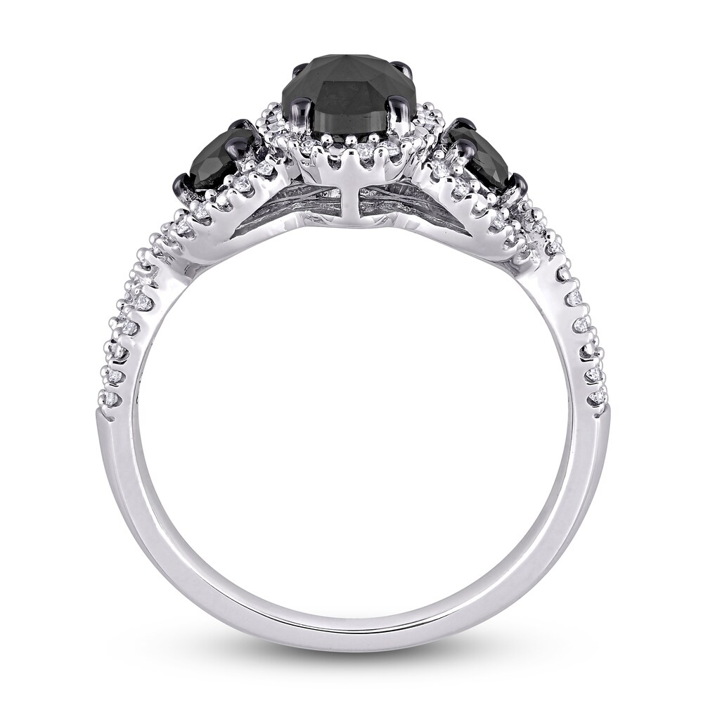 Black & White Diamond 3-Stone Engagement Ring 1-1/3 ct tw Oval/Round 14K White Gold XPZB28Xi Black & White Diamond 3-Stone Engagement Ring 1-1/3 ct tw Oval/Round 14K White Gold XPZB28Xi