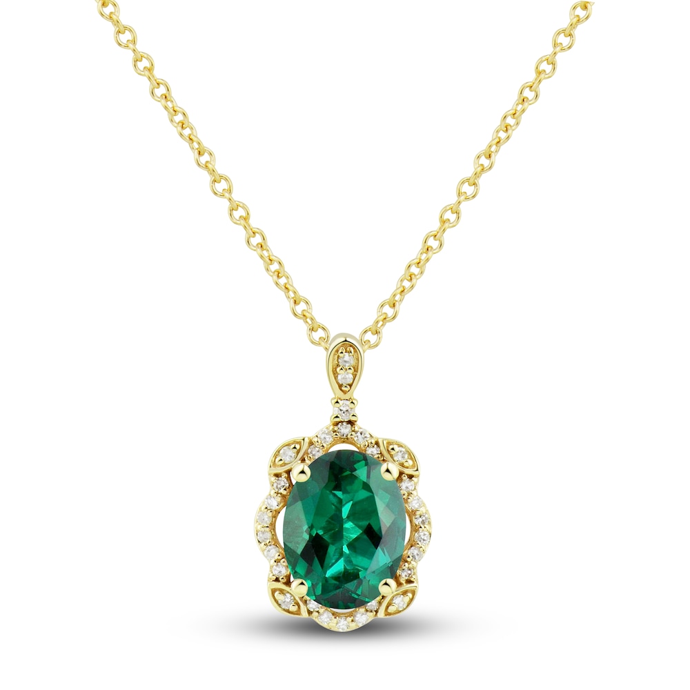 Lab-Created Emerald Ring, Earring & Necklace Set 1/3 ct tw Diamonds 10K Yellow Gold XRJ5Xvui Lab-Created Emerald Ring, Earring & Necklace Set 1/3 ct tw Diamonds 10K Yellow Gold XRJ5Xvui