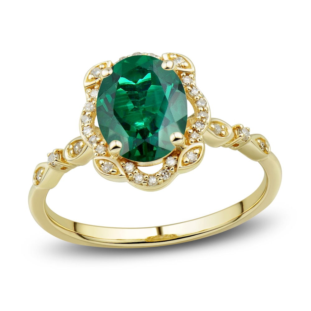 Lab-Created Emerald Ring, Earring & Necklace Set 1/3 ct tw Diamonds 10K Yellow Gold XRJ5Xvui Lab-Created Emerald Ring, Earring & Necklace Set 1/3 ct tw Diamonds 10K Yellow Gold XRJ5Xvui