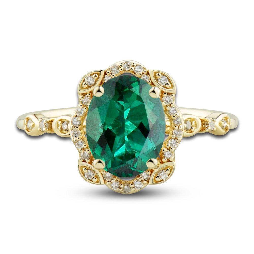 Lab-Created Emerald Ring, Earring & Necklace Set 1/3 ct tw Diamonds 10K Yellow Gold XRJ5Xvui Lab-Created Emerald Ring, Earring & Necklace Set 1/3 ct tw Diamonds 10K Yellow Gold XRJ5Xvui
