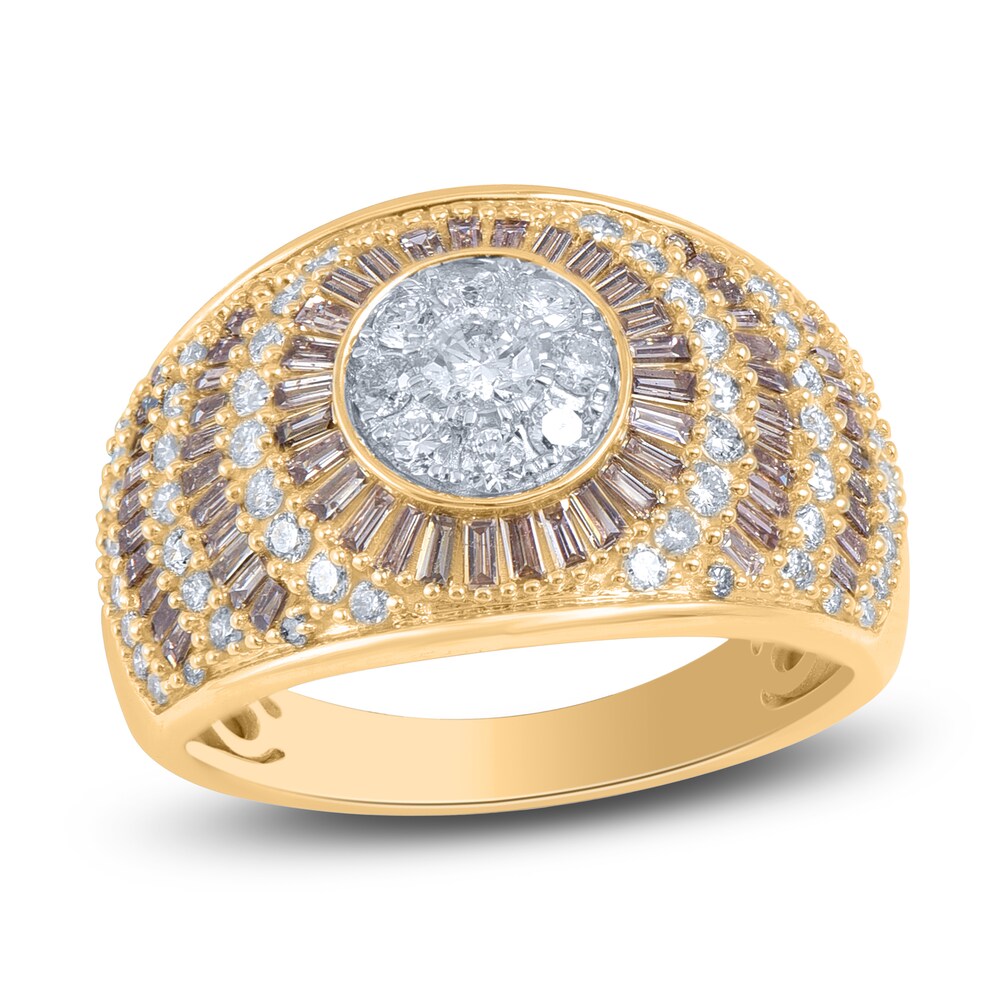 Brown & White Diamond Halo Ring 1-1/2 ct tw Round/Baguette 14K Yellow Gold XererGUR Brown & White Diamond Halo Ring 1-1/2 ct tw Round/Baguette 14K Yellow Gold XererGUR