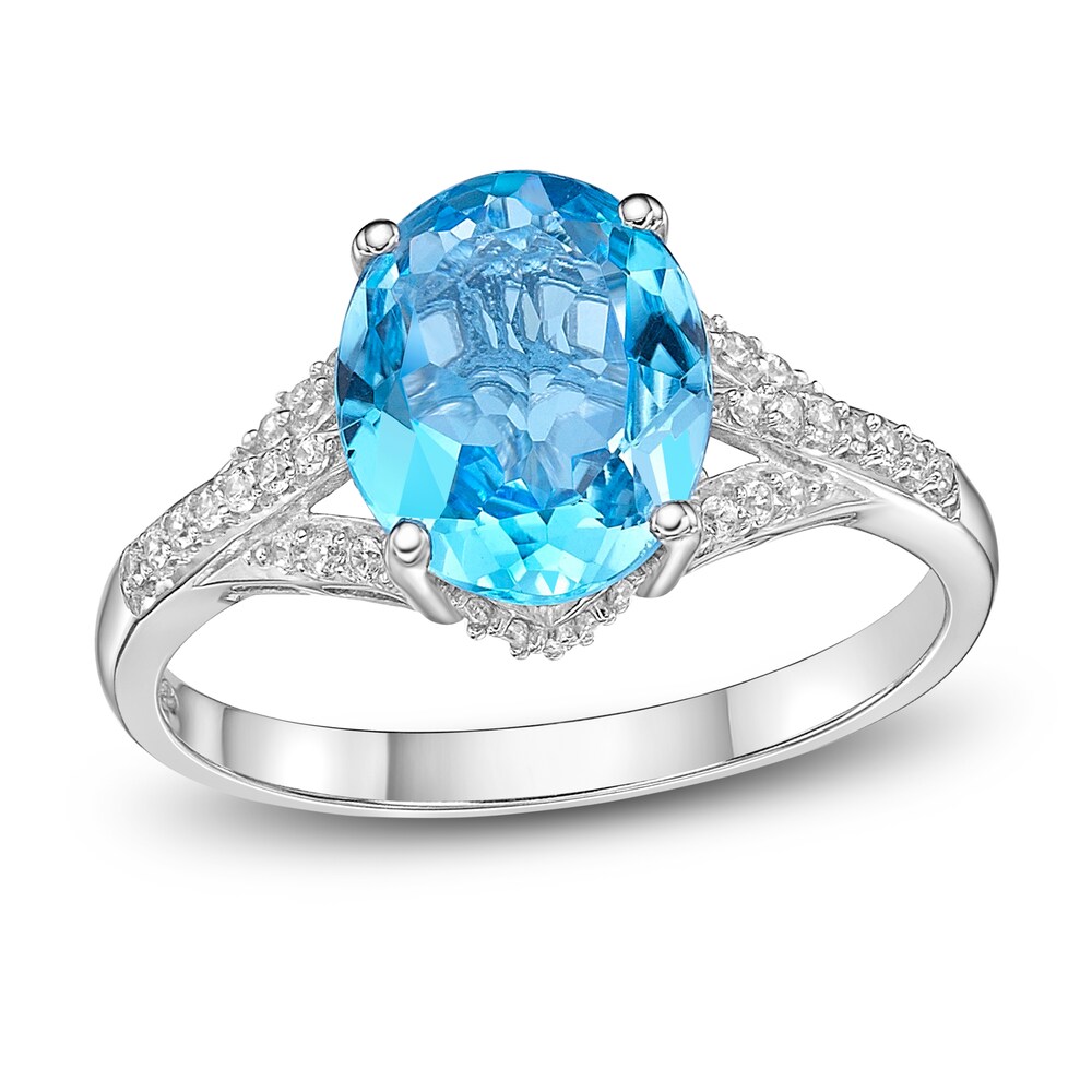 Natural Swiss Blue Topaz Oval Ring 1/6 ct tw Diamonds 10K White Gold XlwANfjI Natural Swiss Blue Topaz Oval Ring 1/6 ct tw Diamonds 10K White Gold XlwANfjI