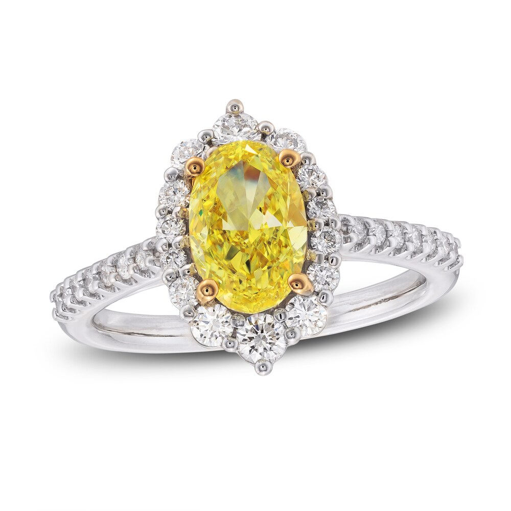 Yellow Lab-Created Diamond Engagement Ring 2 ct tw Round 14K Two-Tone XzjHnzrn Yellow Lab-Created Diamond Engagement Ring 2 ct tw Round 14K Two-Tone XzjHnzrn