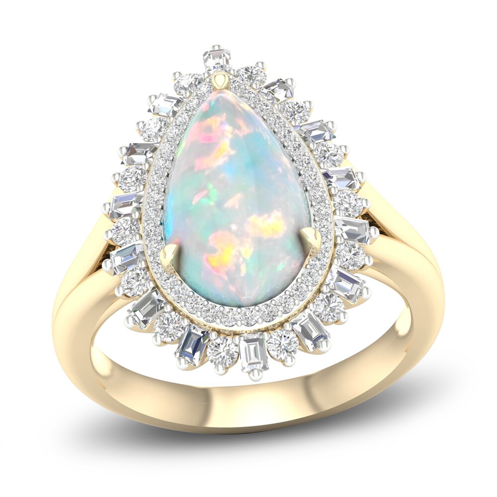 Natural Opal Ring 1/2 ct tw Diamonds 10K Yellow Gold YcUARsUE Natural Opal Ring 1/2 ct tw Diamonds 10K Yellow Gold YcUARsUE