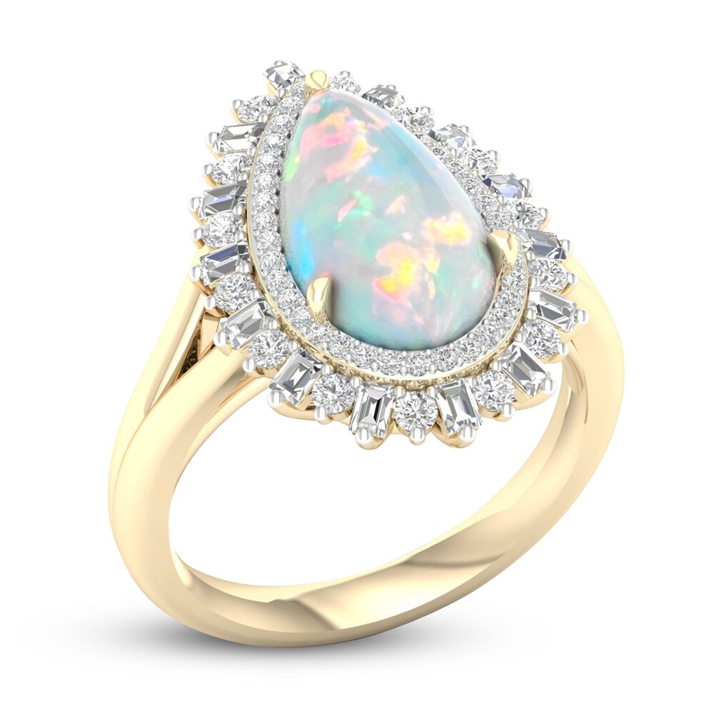 Natural Opal Ring 1/2 ct tw Diamonds 10K Yellow Gold YcUARsUE Natural Opal Ring 1/2 ct tw Diamonds 10K Yellow Gold YcUARsUE