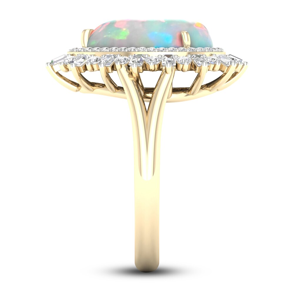 Natural Opal Ring 1/2 ct tw Diamonds 10K Yellow Gold YcUARsUE Natural Opal Ring 1/2 ct tw Diamonds 10K Yellow Gold YcUARsUE
