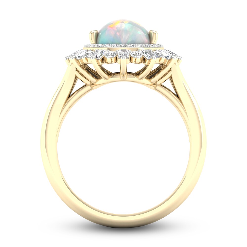 Natural Opal Ring 1/2 ct tw Diamonds 10K Yellow Gold YcUARsUE Natural Opal Ring 1/2 ct tw Diamonds 10K Yellow Gold YcUARsUE