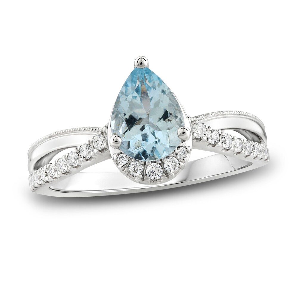 Natural Aquamarine Ring 1/5 ct tw Diamonds 10K White Gold YjfJlqf2 Natural Aquamarine Ring 1/5 ct tw Diamonds 10K White Gold YjfJlqf2