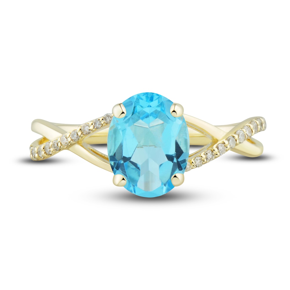 Natural Swiss Blue Topaz Ring, Earring & Necklace Set 1/5 ct tw Diamonds 10K Yellow Gold Z9SF0q8L