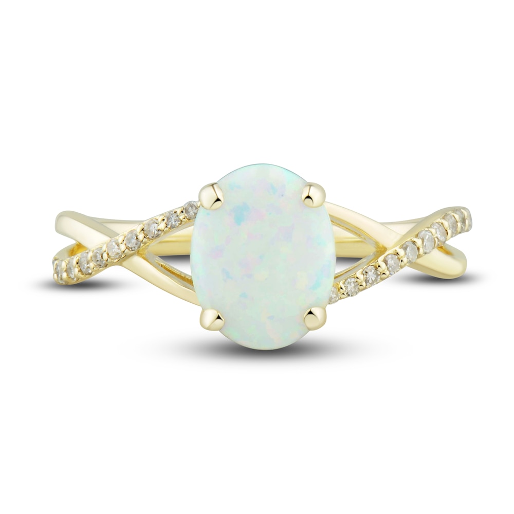 Lab-Created Opal Ring, Earring & Necklace Set 1/5 ct tw Diamonds 10K Yellow Gold ZEH0w3Rm