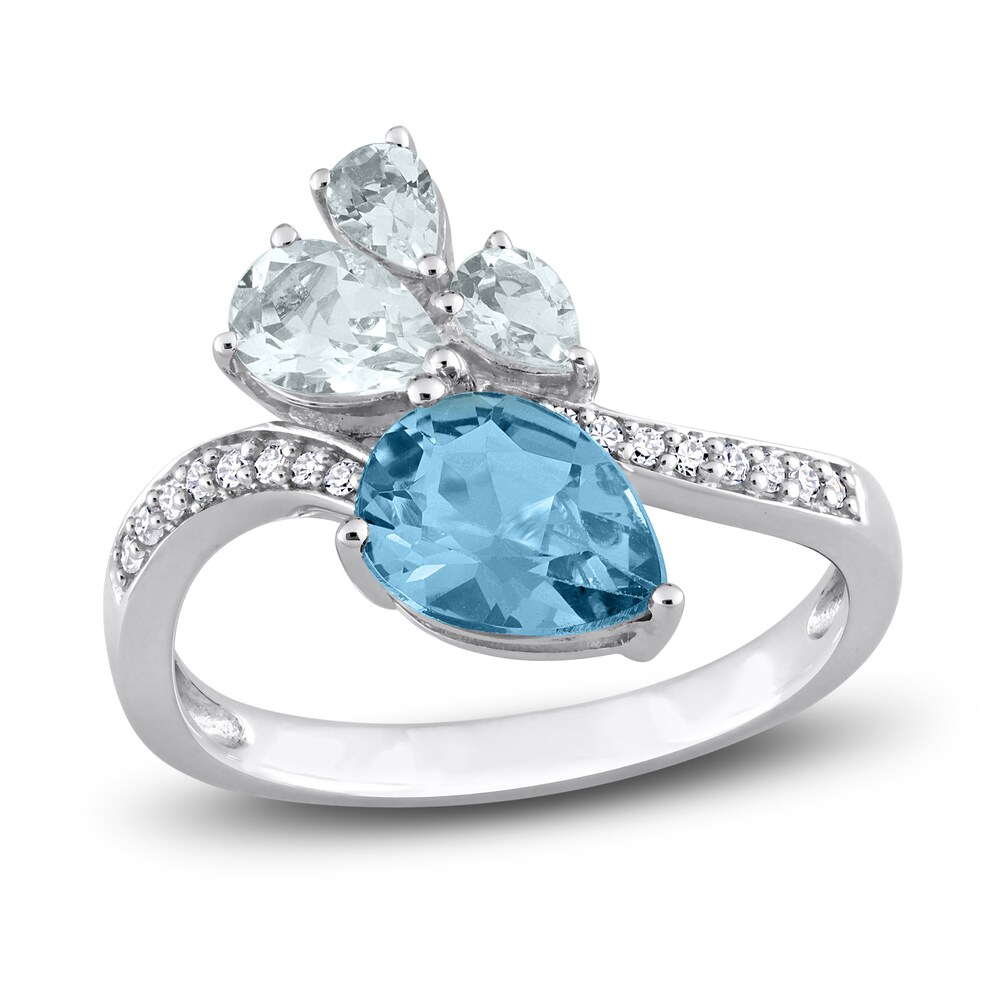 Natural Aquamarine & Natural Blue Topaz Ring 1/10 ct tw Diamonds 14K White Gold ZMuyJV7S Natural Aquamarine & Natural Blue Topaz Ring 1/10 ct tw Diamonds 14K White Gold ZMuyJV7S