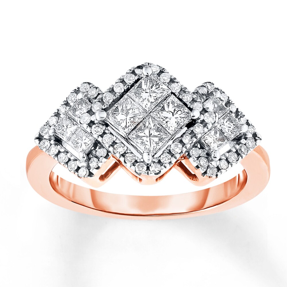 Diamond Ring 1 ct tw Princess/Round 14K Rose Gold ZNdEF06Q Diamond Ring 1 ct tw Princess/Round 14K Rose Gold ZNdEF06Q