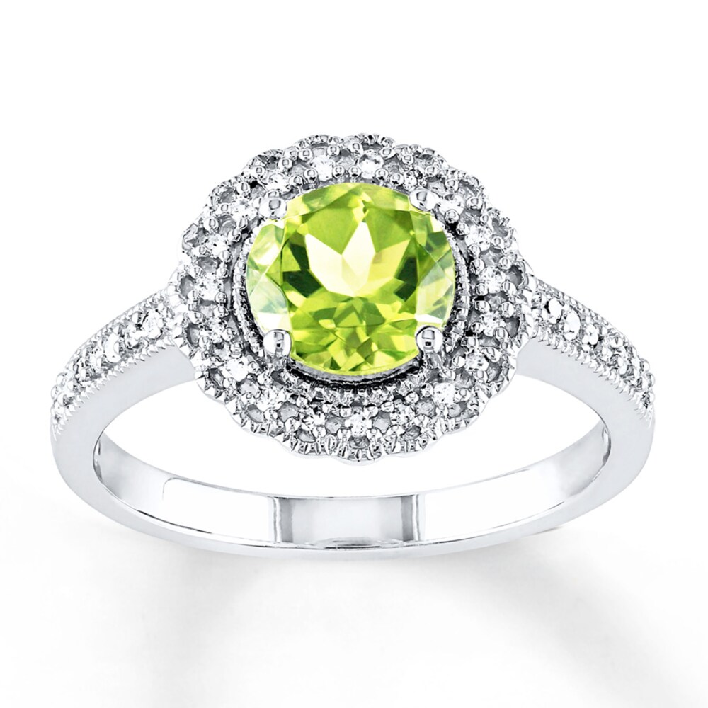 Peridot Ring 1/8 ct tw Diamonds Sterling Silver ZNgN6KWR