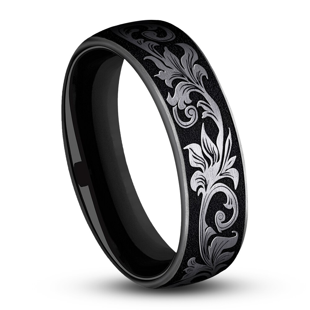 Scroll Wedding Band Black Titanium 6.5mm a5GzKPIN Scroll Wedding Band Black Titanium 6.5mm a5GzKPIN