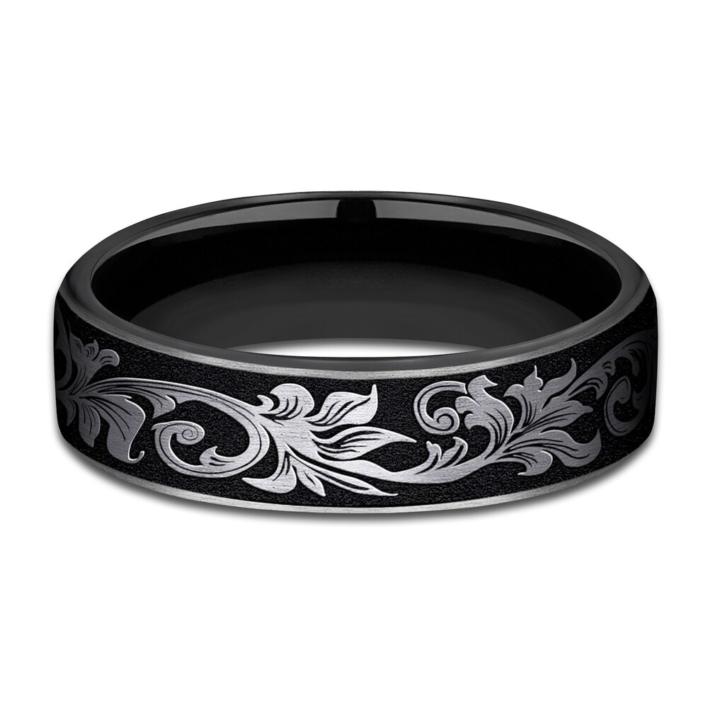 Scroll Wedding Band Black Titanium 6.5mm a5GzKPIN Scroll Wedding Band Black Titanium 6.5mm a5GzKPIN