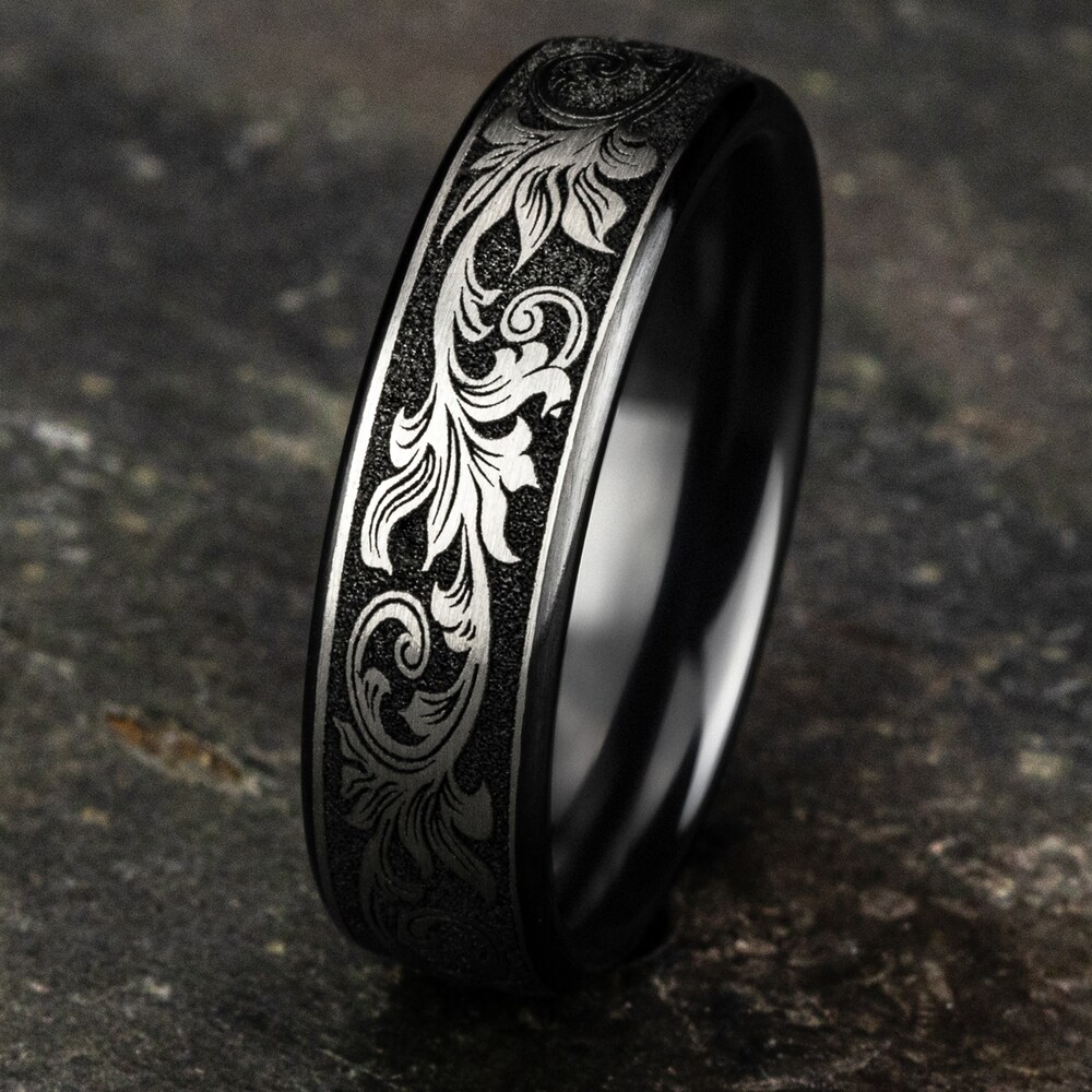 Scroll Wedding Band Black Titanium 6.5mm a5GzKPIN Scroll Wedding Band Black Titanium 6.5mm a5GzKPIN